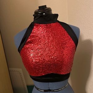 Medium Red and Black Sparkly Dance Top